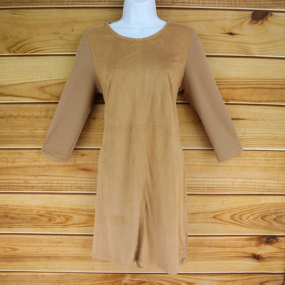 Ophelia Roe Velvet Dress 3/4 Sleeve Womens Size M Brown SOFT Short Back‎ Zipper